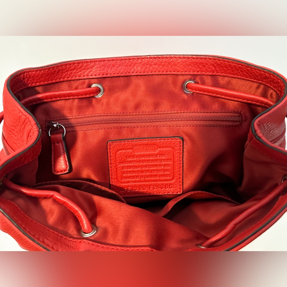 Coach Red Park Pebbled Leather Turnlock Drawstring Backpack - Picture 5 of 5